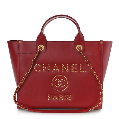 Chanel Caviar Small Studded Deauville Tote Red 1 of 12