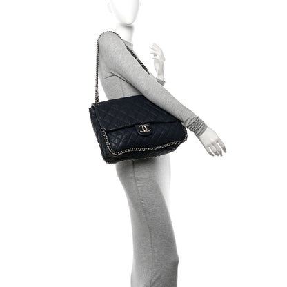 Chanel Washed Lambskin Quilted Maxi Chain Around Flap Navy Blue 2 of 11