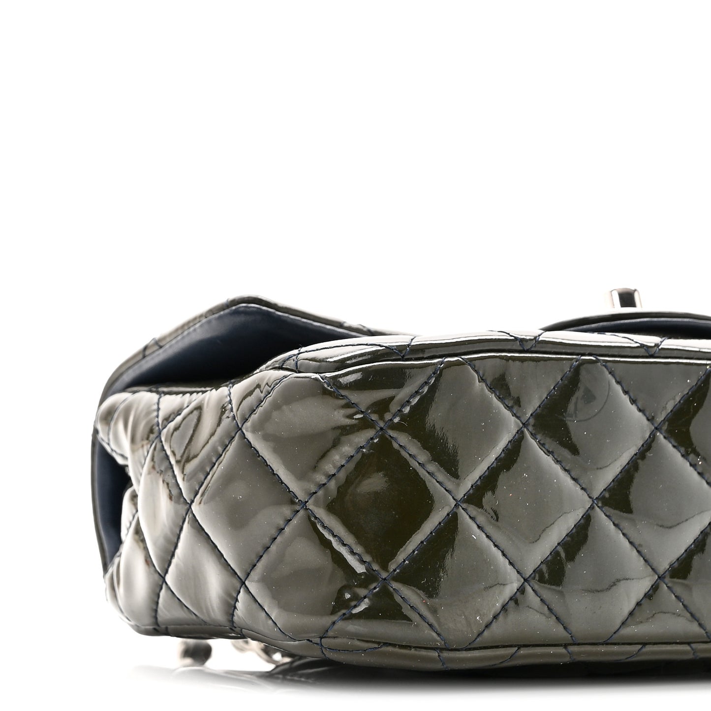 Patent Calfskin Quilted Mini Rectangular Flap Navy Blue