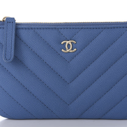 Chanel Caviar Flat Chevron Quilted Small Cosmetic Case Blue 10 of 10