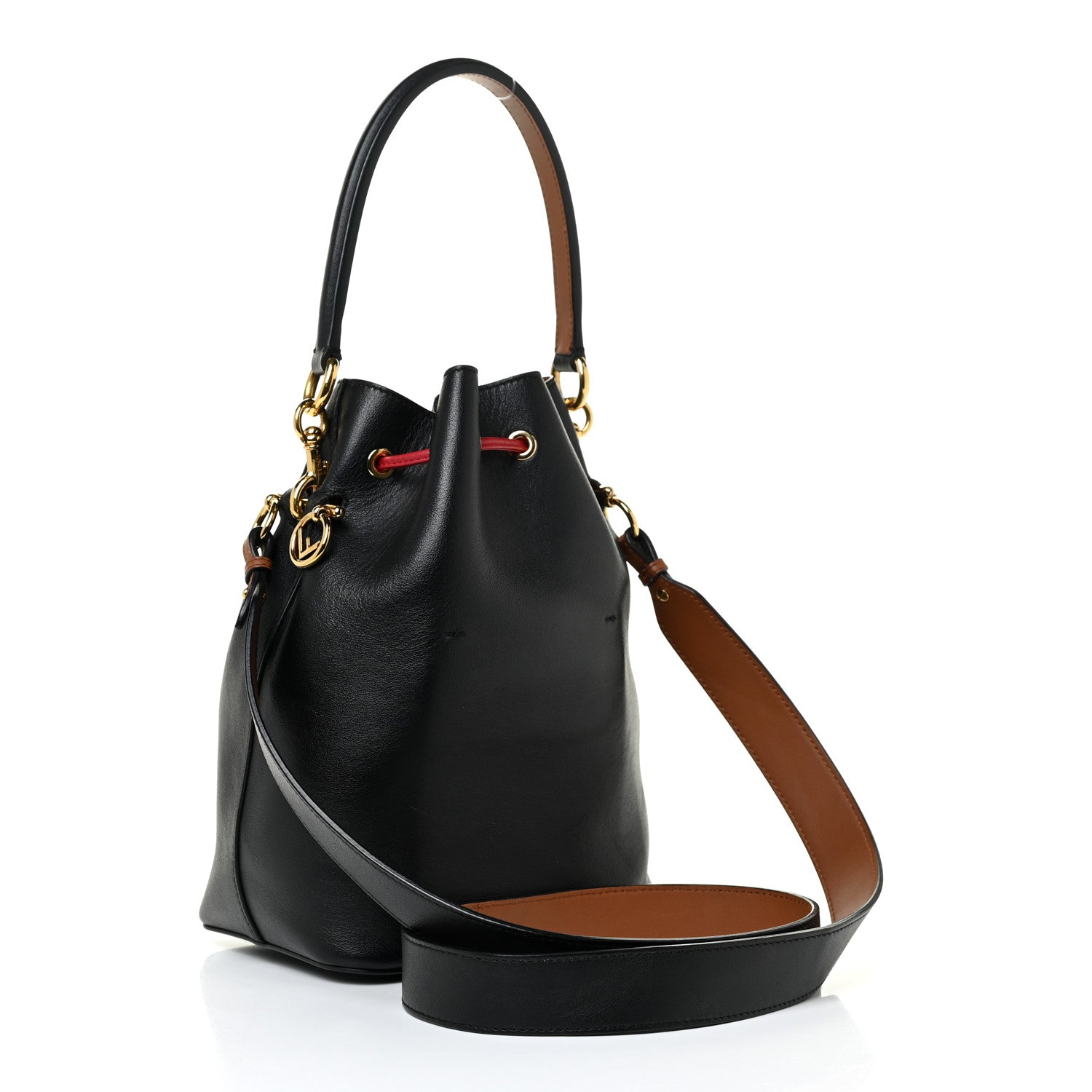 Fendi Vitello Grace F is Fendi Stamp Patch Perforated Small Mon Tresor Bucket Bag Black 2 of 8