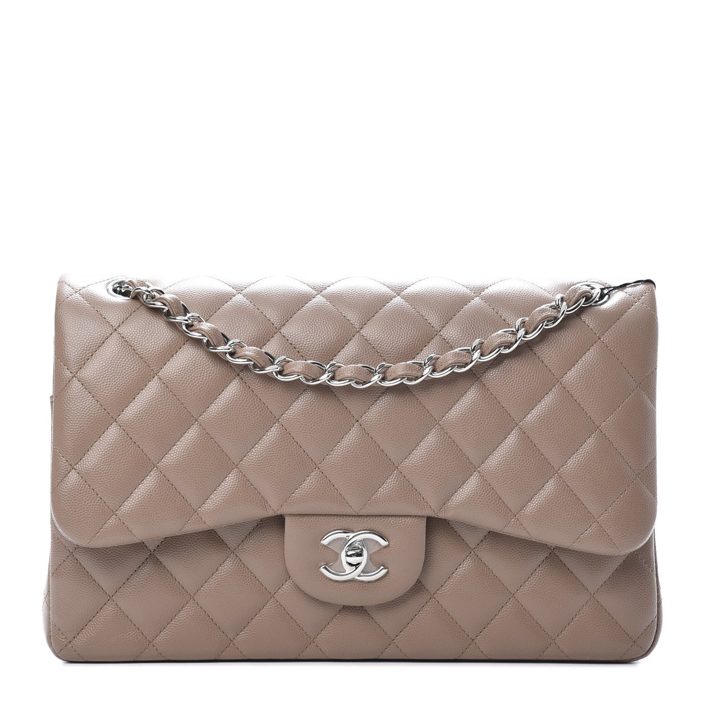 Caviar Quilted Jumbo Double Flap Dark Beige