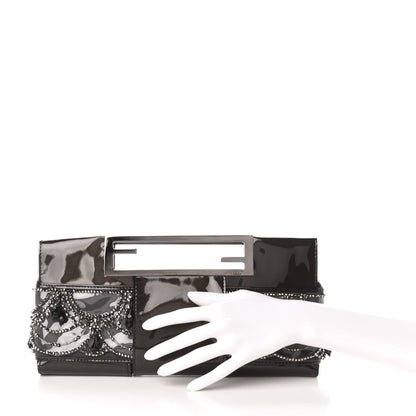 Fendi Patent Embellished Cutout Baguette Clutch Black 2 of 9