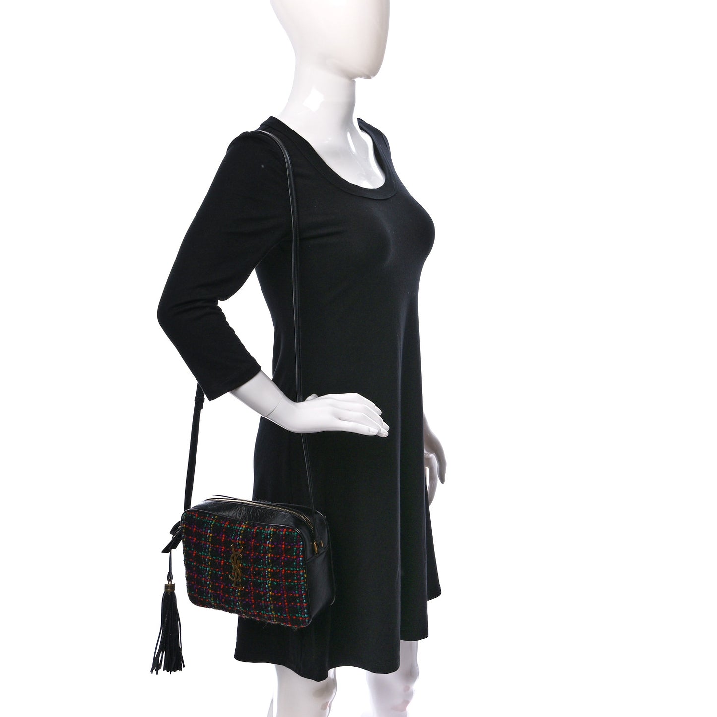 Tweed Calfskin Monogram Lou Camera Bag Black