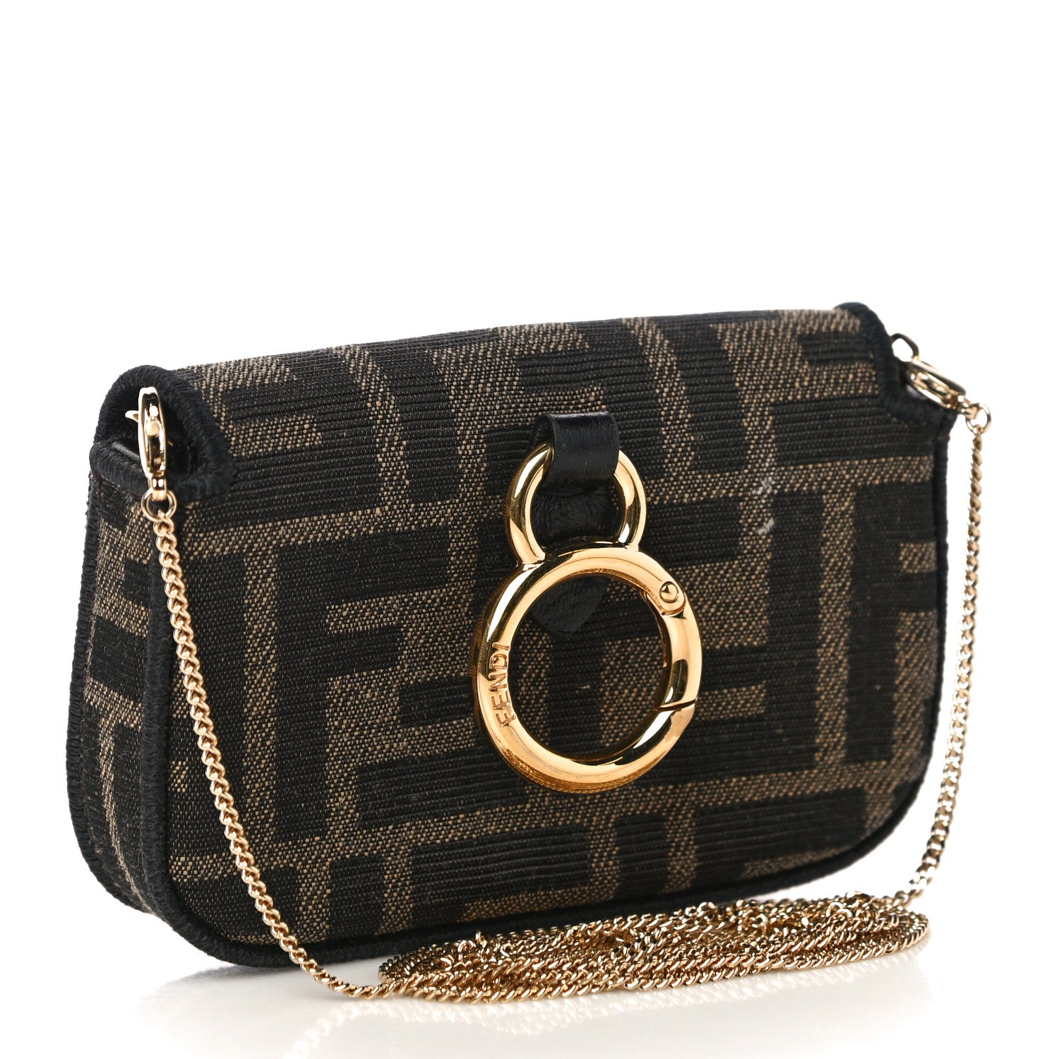 Fendi Fabric Jacquard FF 1974 Nano Baguette Charm Tobacco Moro Black 3 of 11