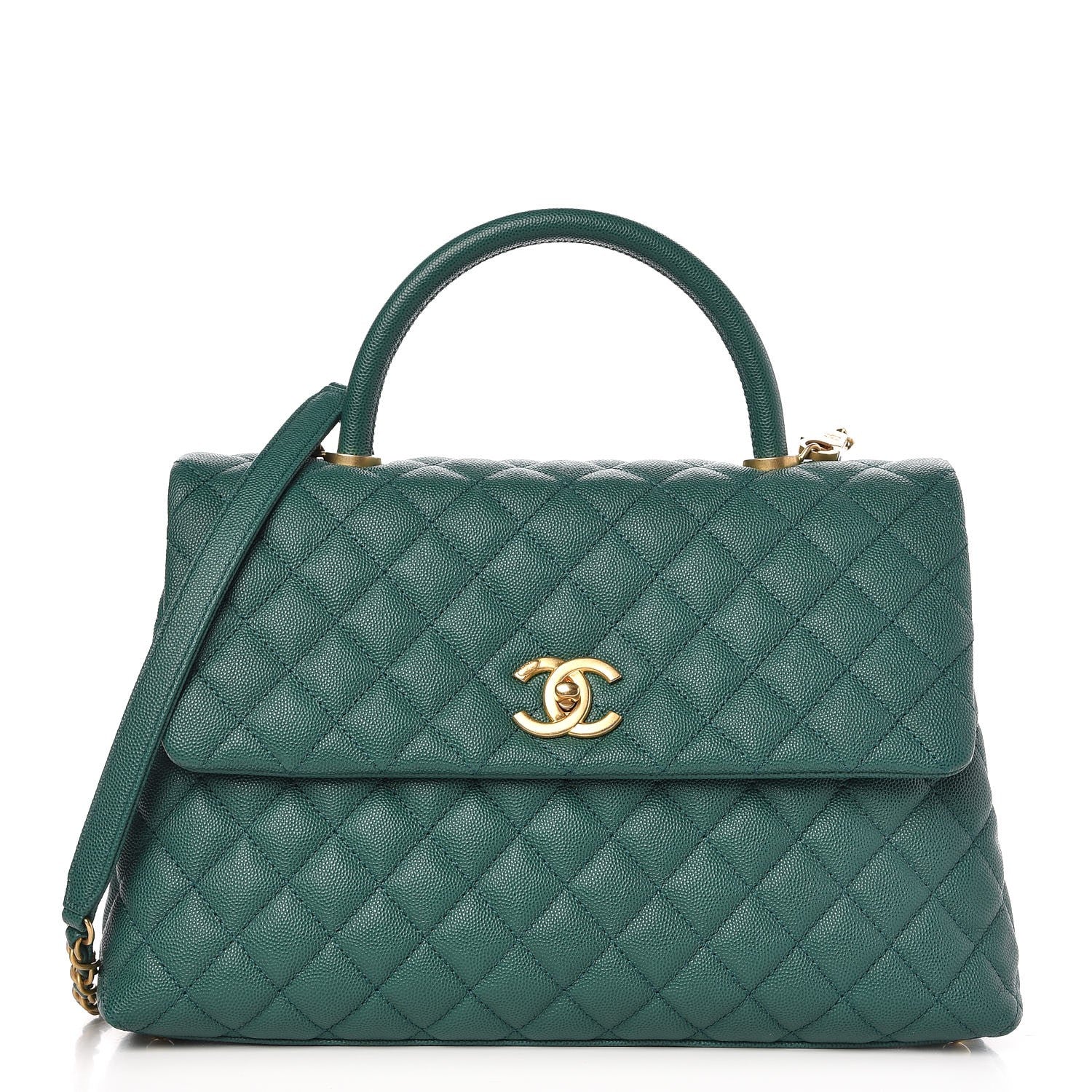 Chanel Caviar Quilted Medium Coco Handle Flap Green 1 of 9