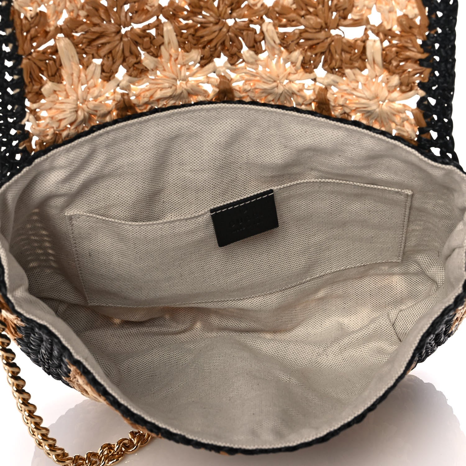 Gucci Raffia Azalea Calfskin Crochet Flower Small GG Marmont Shoulder Bag Natural Ecru Black 5 of 11