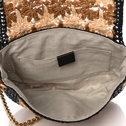 Gucci Raffia Azalea Calfskin Crochet Flower Small GG Marmont Shoulder Bag Natural Ecru Black 5 of 11
