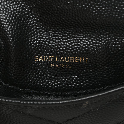 Saint Laurent Grain De Poudre Matelasse Chevron Monogram Compact Wallet Black 7 of 8