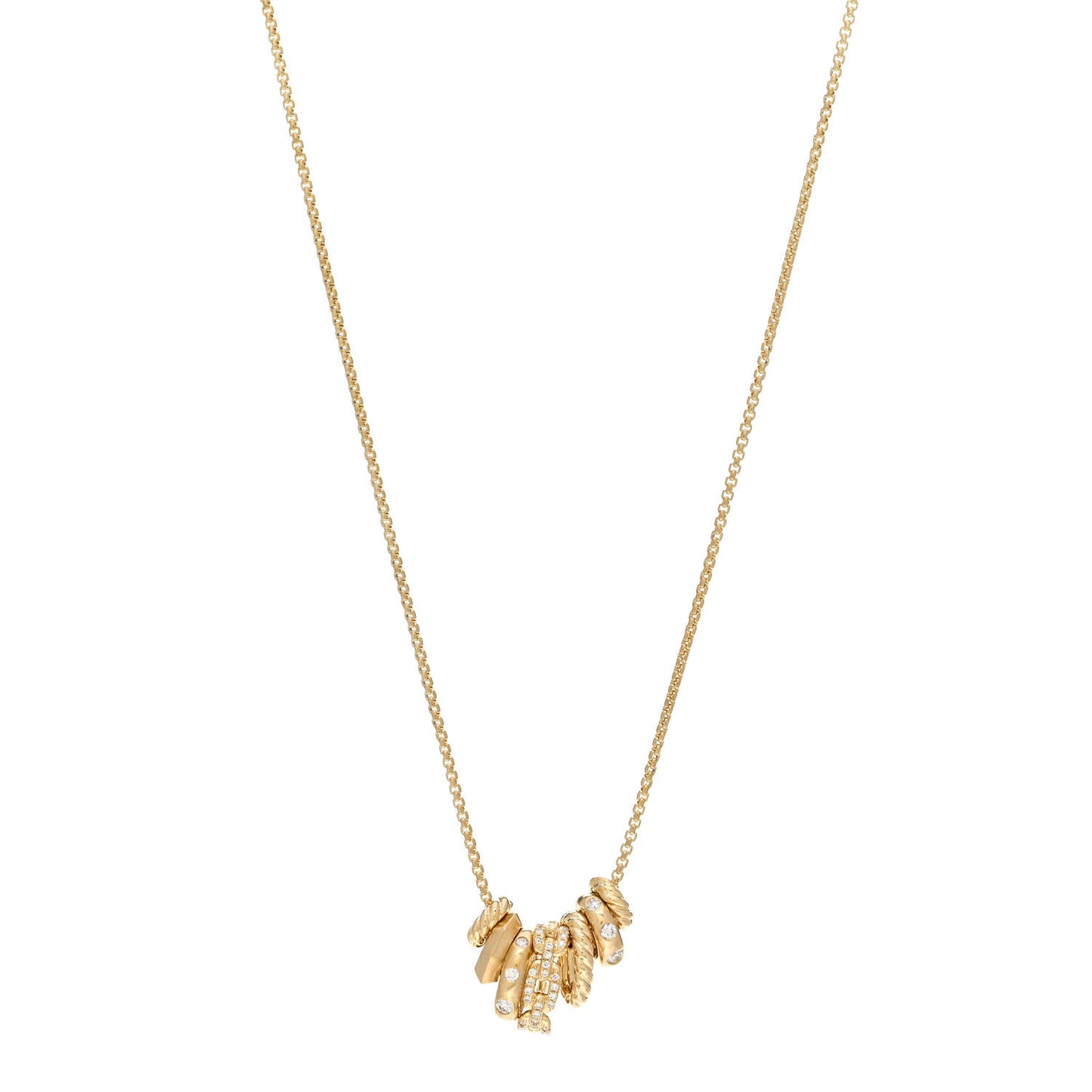 18K Yellow Gold Diamond Stax Rondelle Pendant Necklace