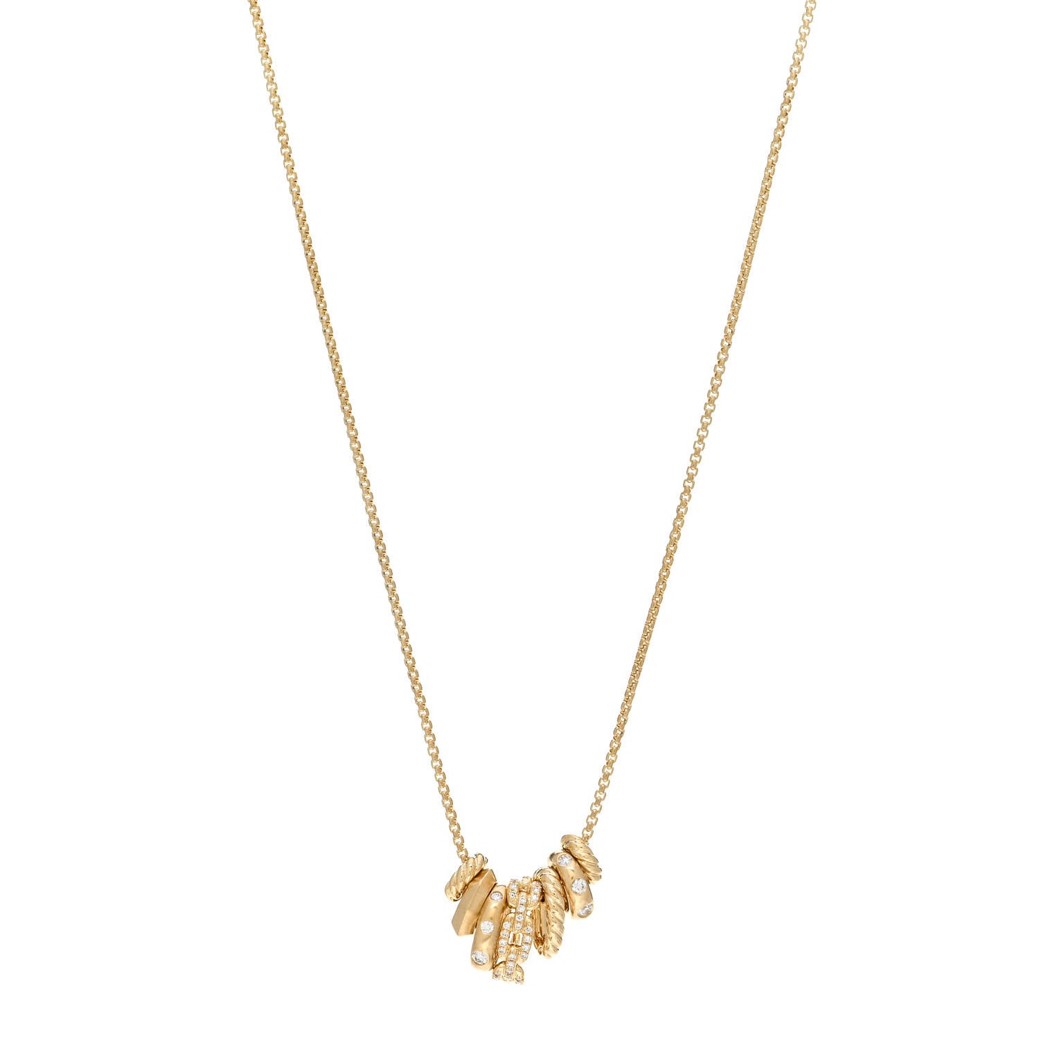 David Yurman 18K Yellow Gold Diamond Stax Rondelle Pendant Necklace 1 of 4