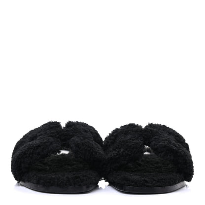 Hermes Woolskin Oran Sandals 37 Black 2 of 9