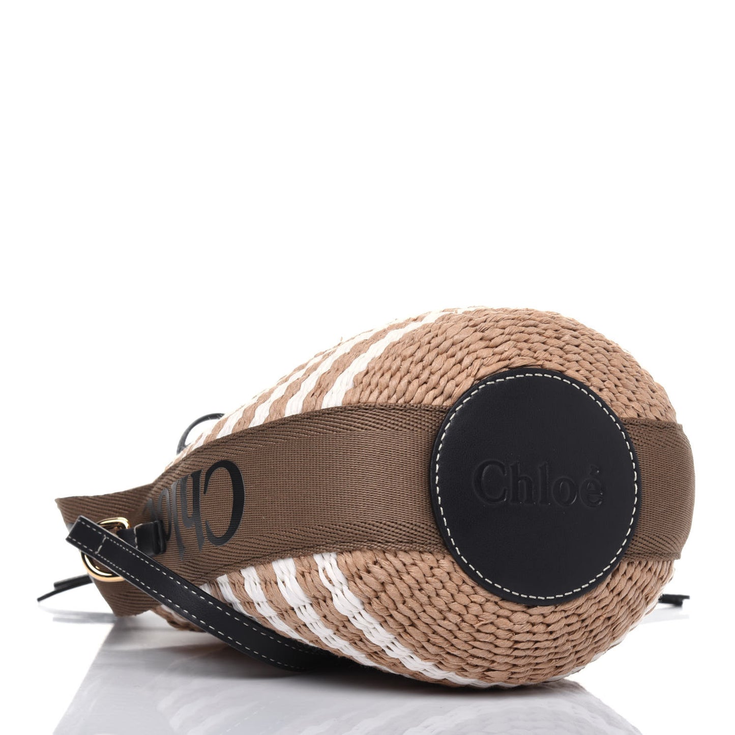 Raffia Calfskin Small Woody Striped Basket Bag Brown