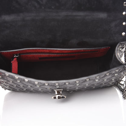 Valentino Garavani Craquele Nappa Crystal Embellished Medium Rockstud Spike Shoulder Bag Black 5 of 8