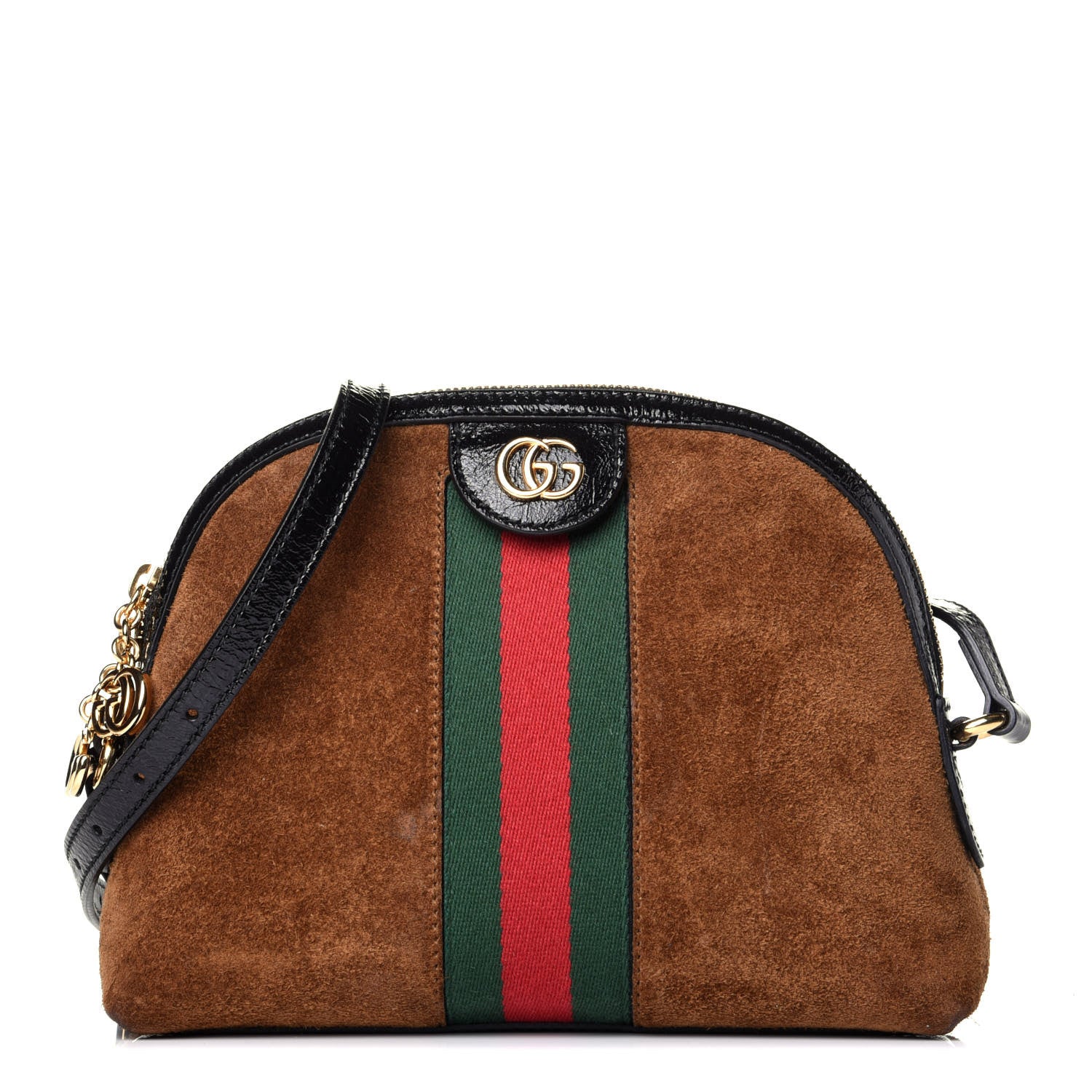 Gucci Suede Patent Web Small Ophidia Dome Shoulder Bag Nocciola Black 1 of 8