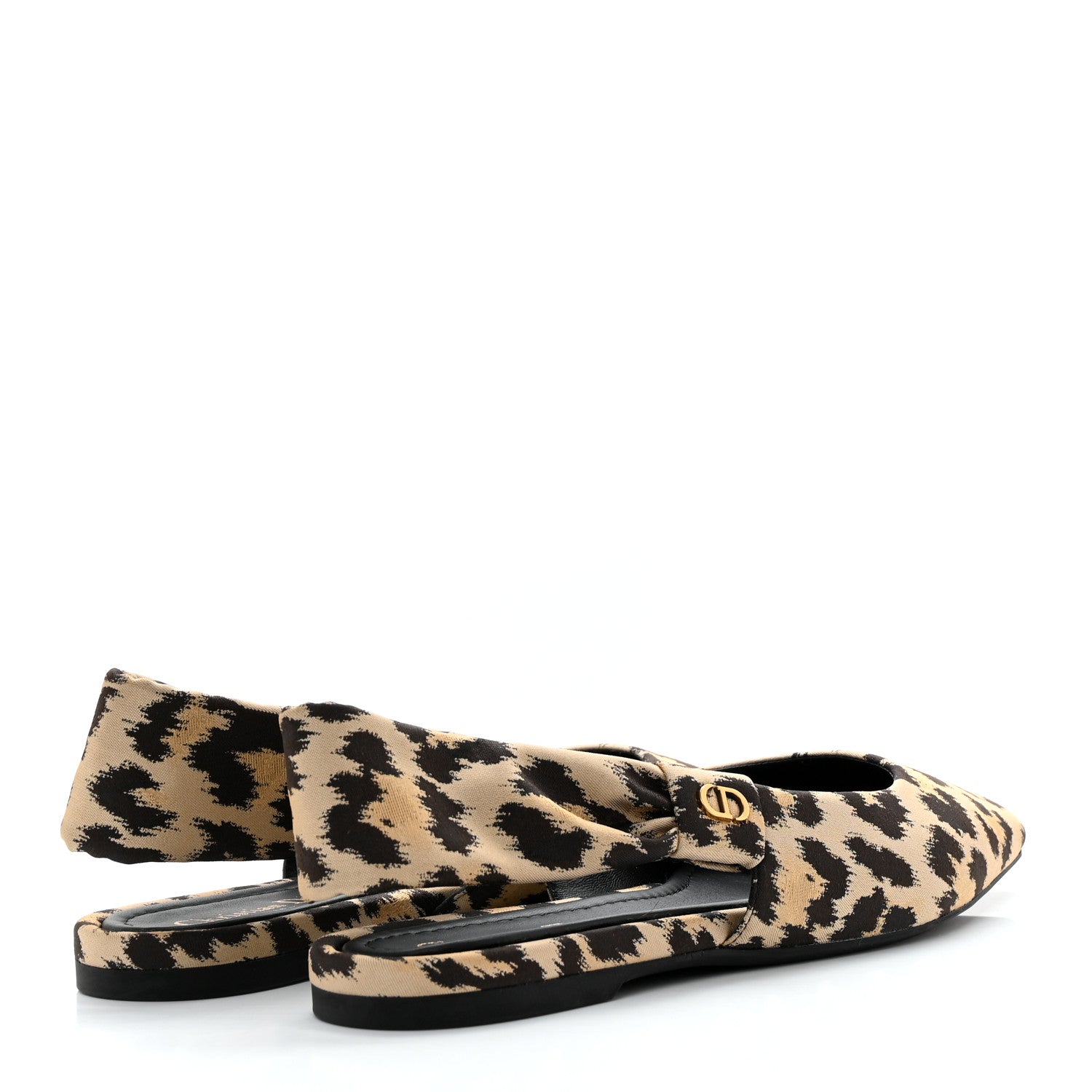 Christian Dior Nylon Leopard Print Mizza Slingback Flat 38 Beige Multicolor 4 of 10