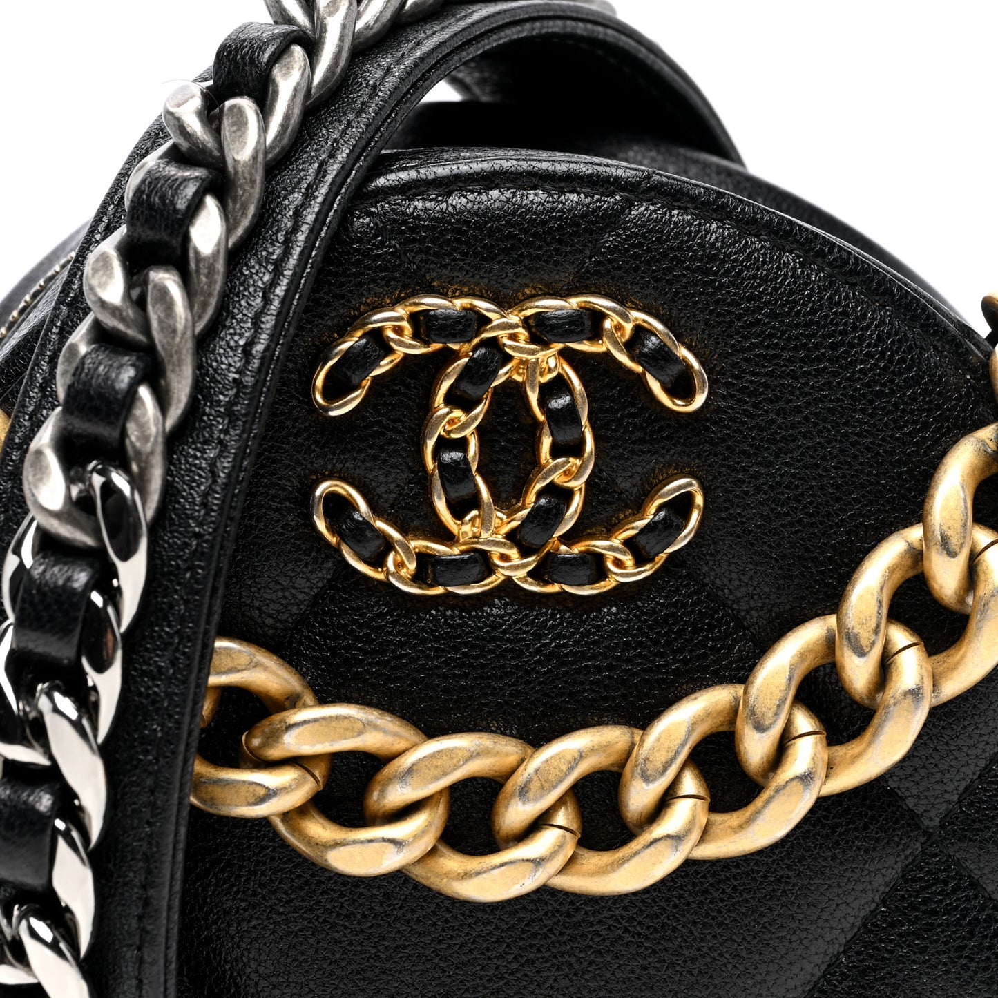 Lambskin Quilted Chanel 19 Round Clutch With Chain Black