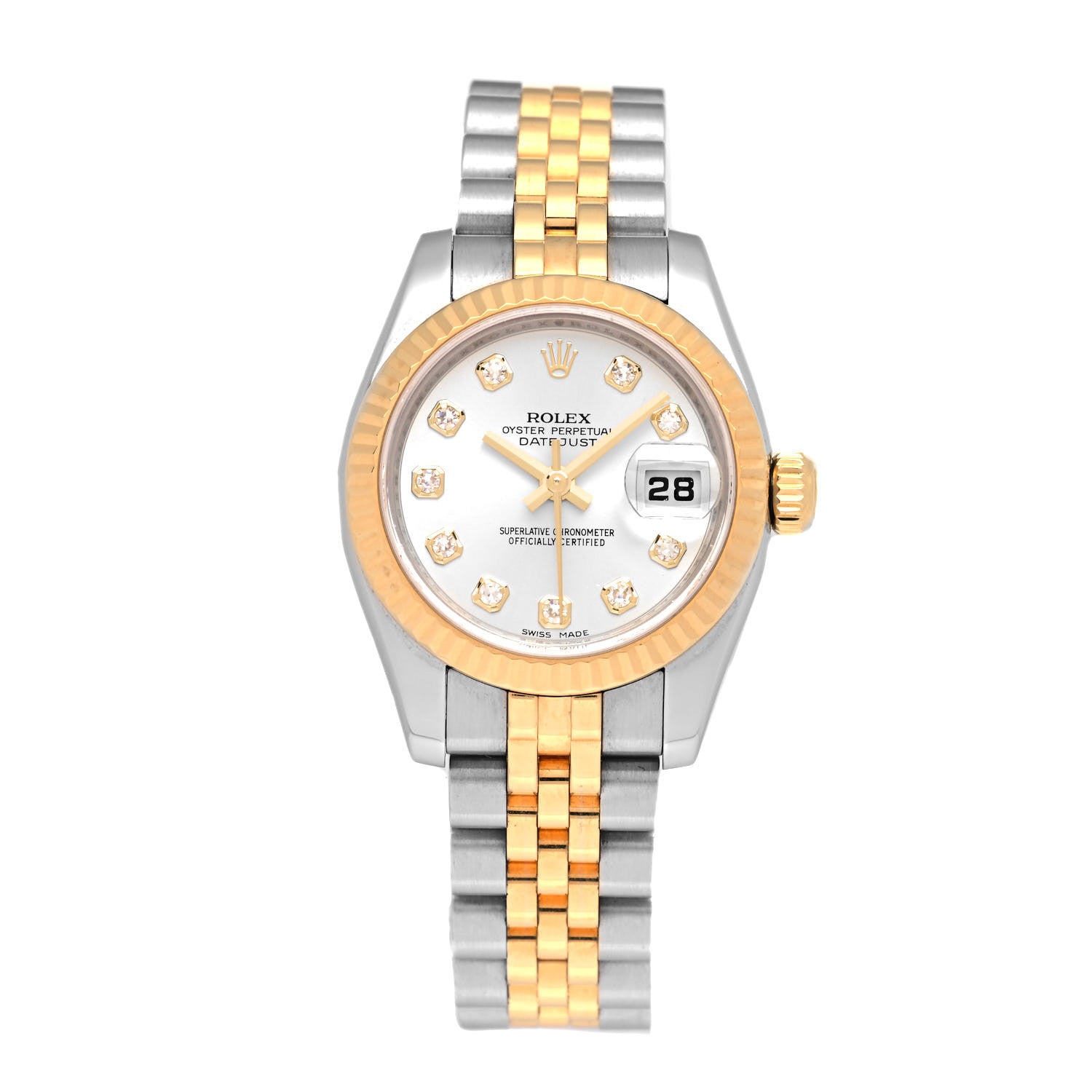 Rolex Stainless Steel 18K Yellow Gold Diamond 26mm Oyster Perpetual Datejust Watch Silver 179173 1 of 4