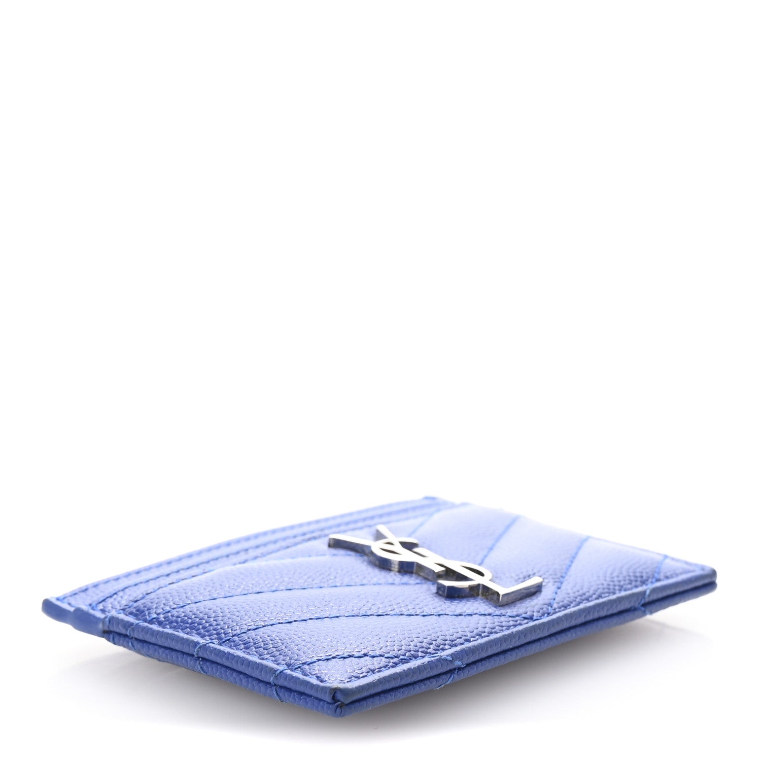 Saint Laurent Grain De Poudre Matelasse Chevron Credit Monogram Card Case Blue Majorelle 4 of 7