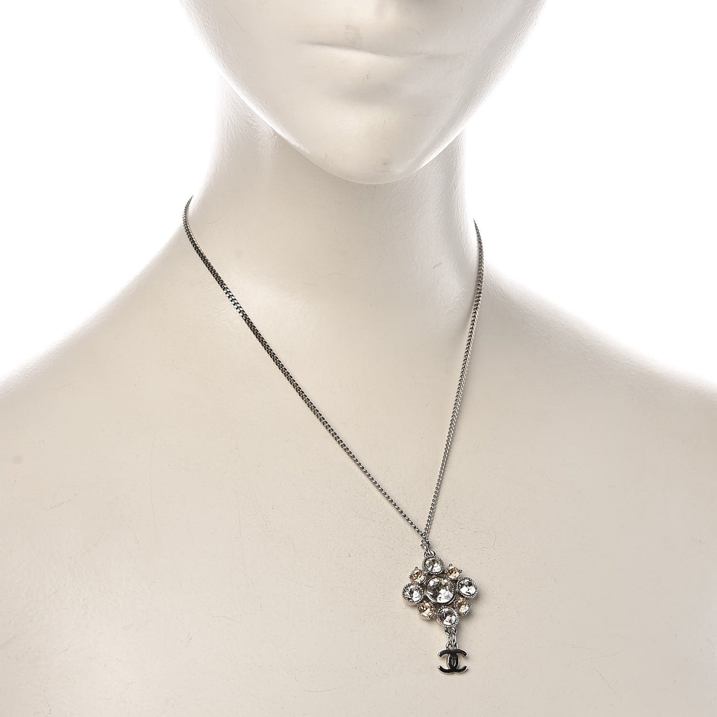 Crystal CC Drop Pendant Necklace Silver