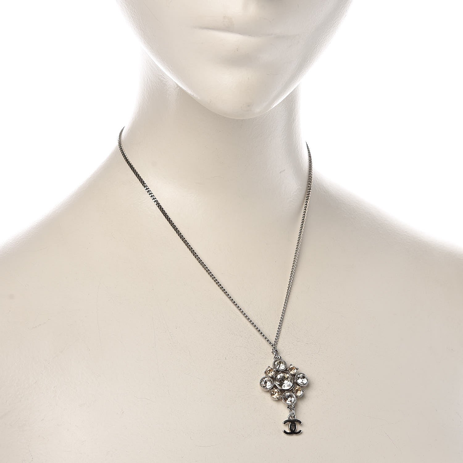 Chanel Crystal CC Drop Pendant Necklace Silver 2 of 4