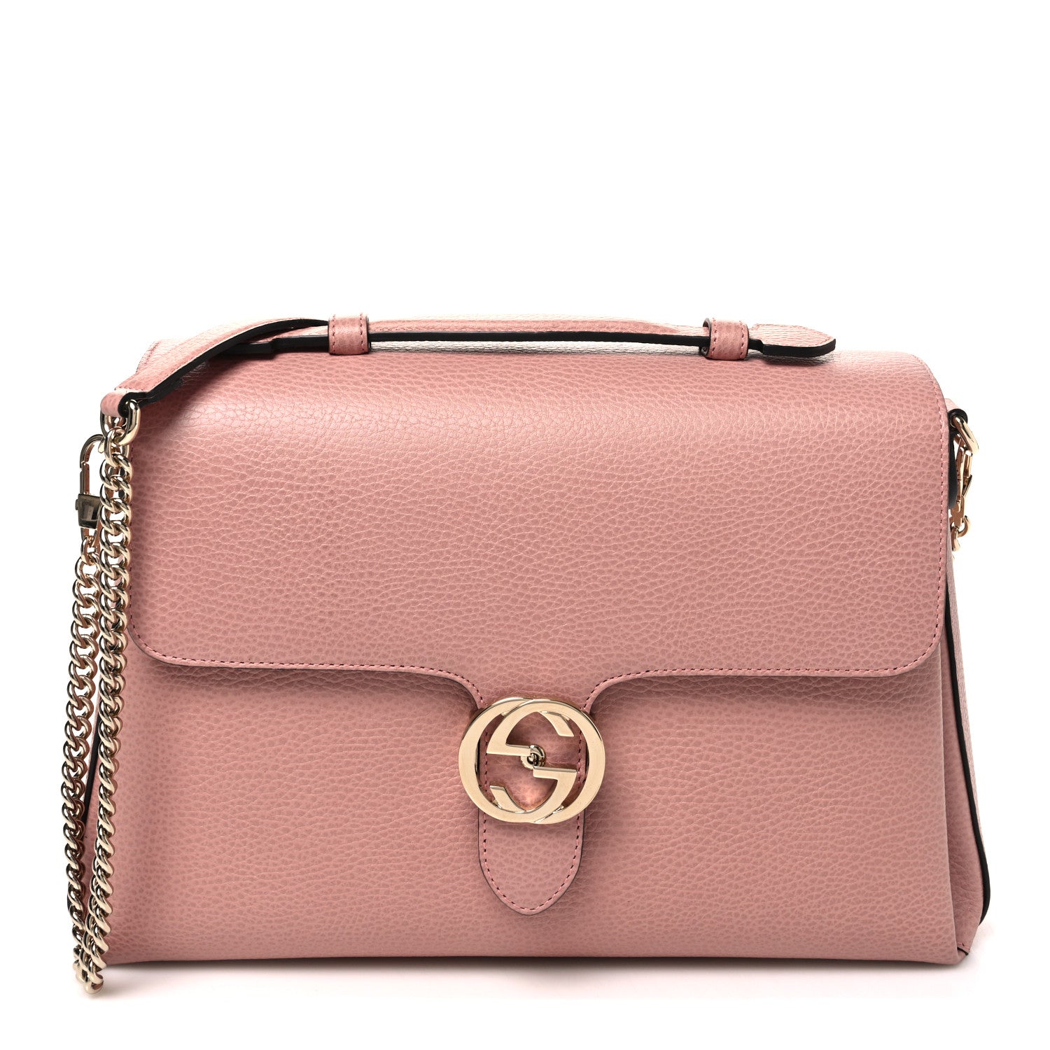 Gucci Dollar Calfskin Medium Interlocking G Top Handle Shoulder Bag Soft Pink 1 of 11