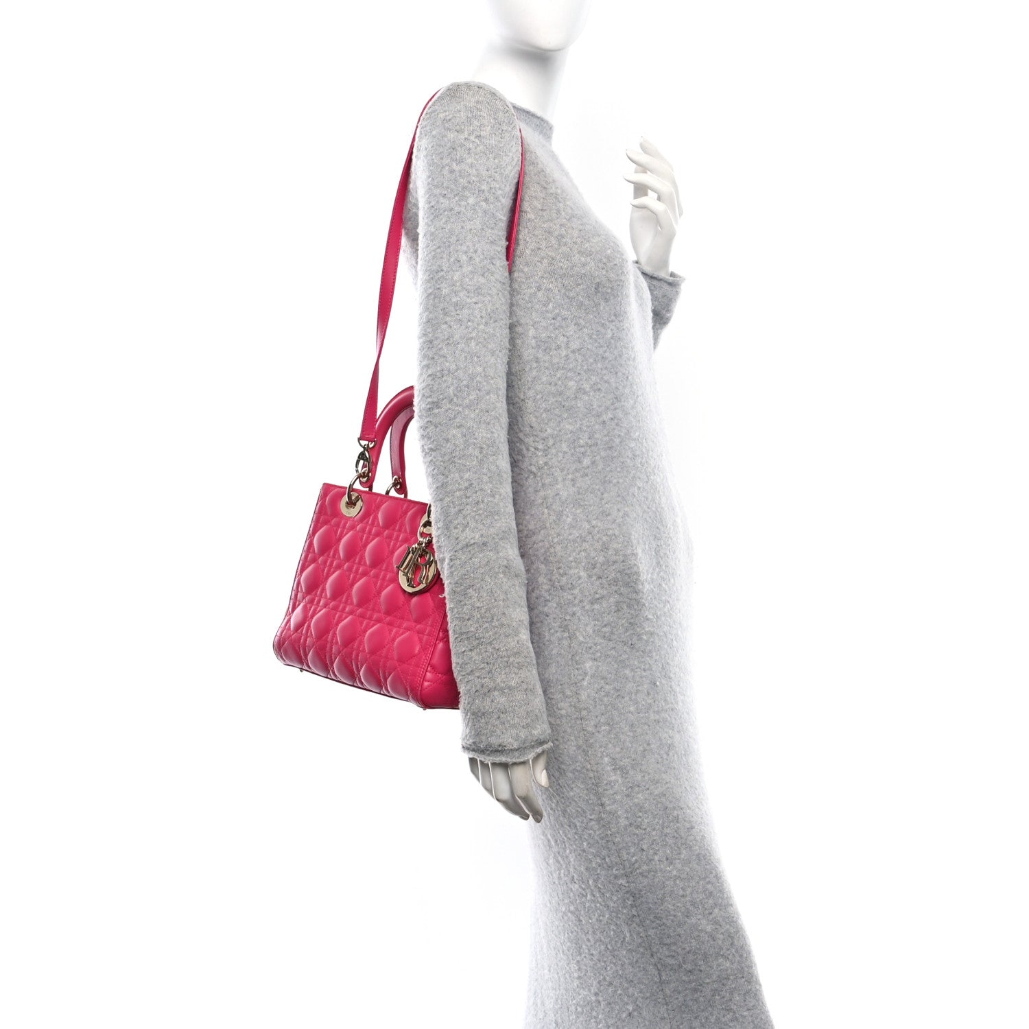 Christian Dior Lambskin Cannage Medium Lady Dior Fuchsia 2 of 11