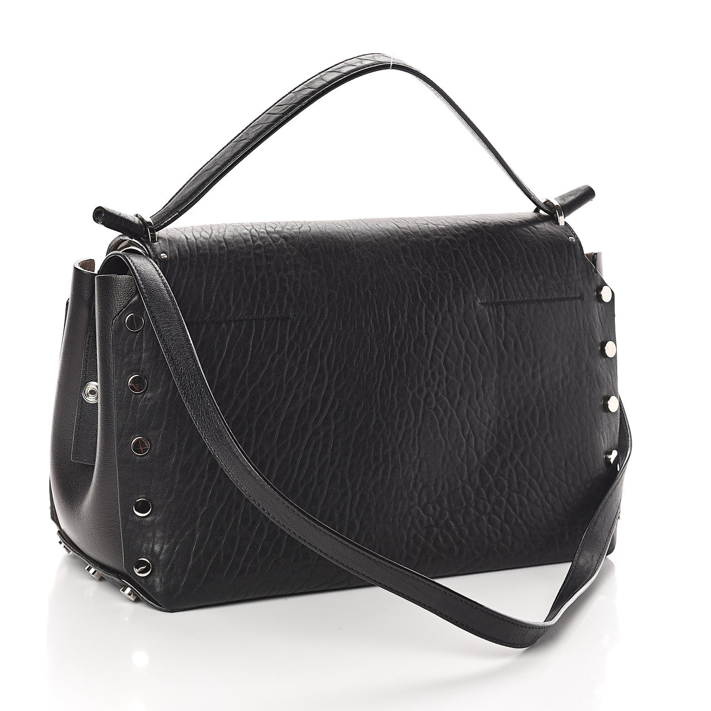 Grainy Calfskin Medium Lockett Shoulder Bag Black