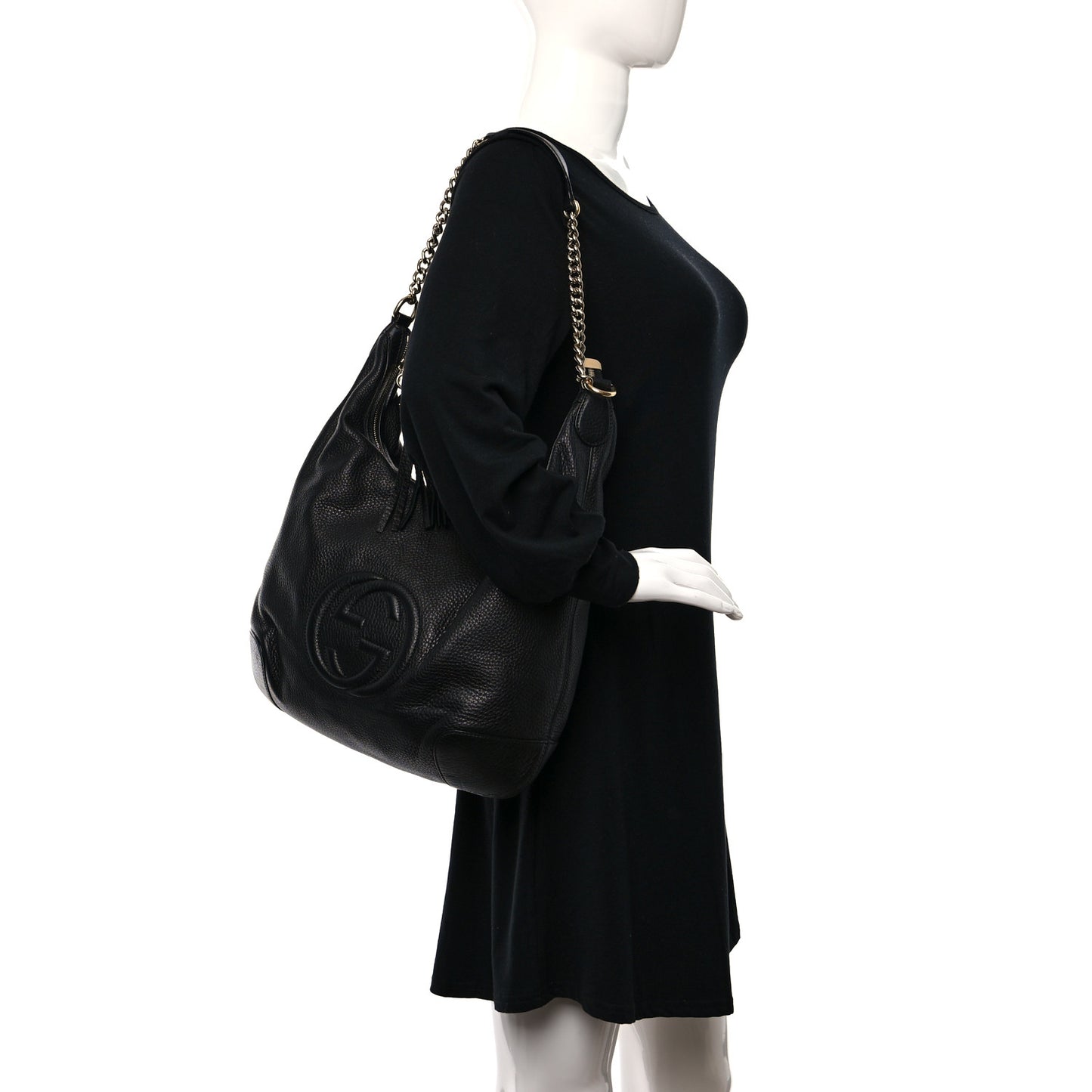 Pebbled Calfskin Medium Soho Chain Hobo Black