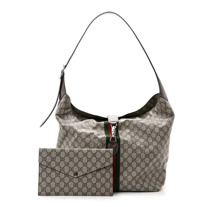 Gucci Tender GG Supreme Monogram Textured Dollar Calfskin Web Medium Jackie 1961 Crossbody Bag Beige Ebony New Acero 2 of 11