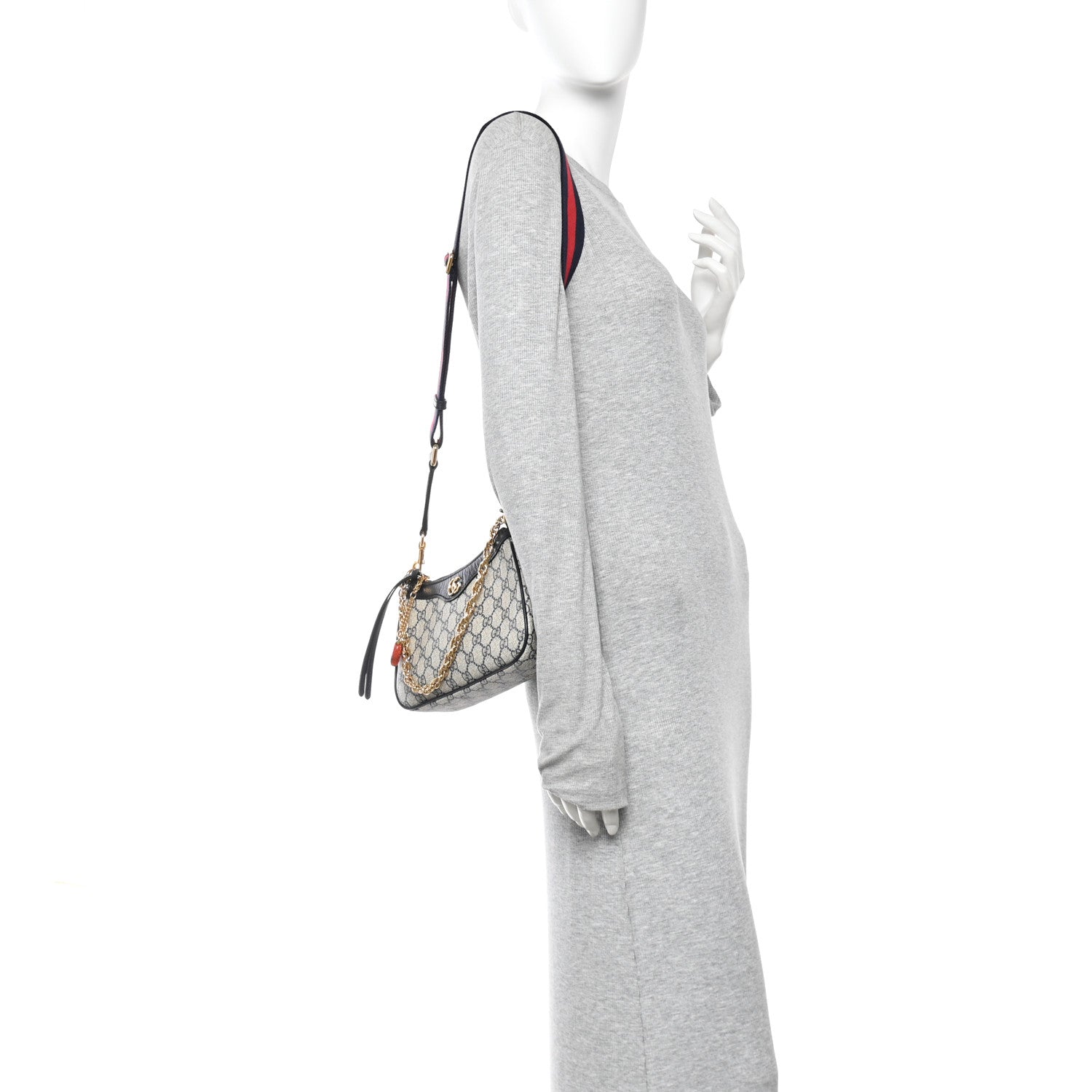 Gucci GG Supreme Monogram Textured Dollar Calfskin Web Small Ophidia GG Handbag Beige Blue Beige Blue 2 of 9