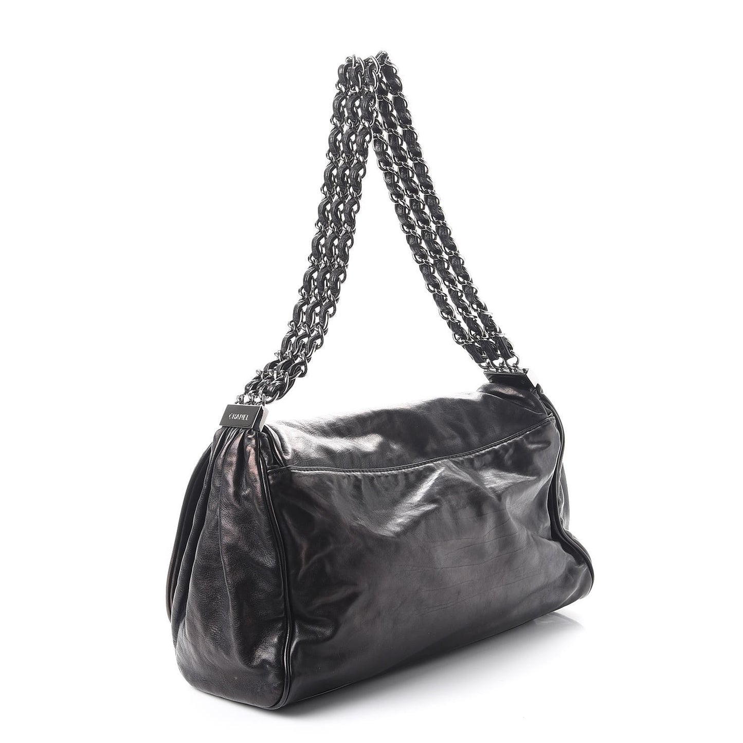Calfskin XL Rock and Chain Flap Black