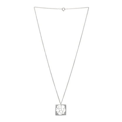 Chanel Sterling Silver Camellia Square Pendant Necklace 3 of 5