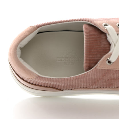 Hermes Fabric Ribbed Suede Goatskin Deep Sneakers 37 Beige Crin 6 of 13