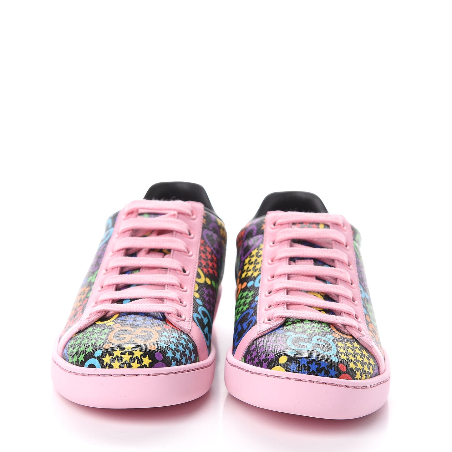 GG Supreme Monogram Psychedelic Womens Ace Sneakers 36 Black Multicolor Sugar Pink