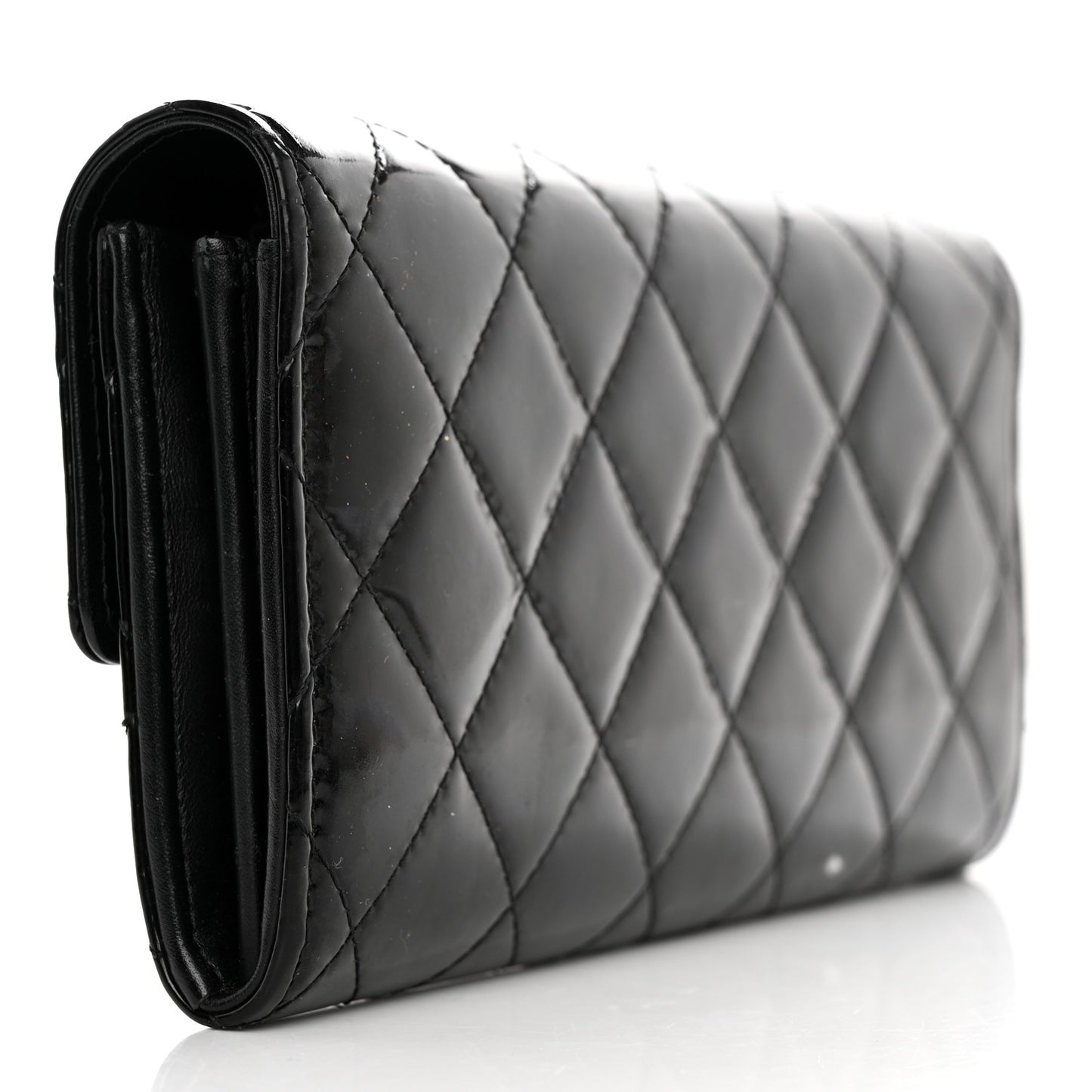 Patent Quilted Large Brilliant Flap Wallet Black
