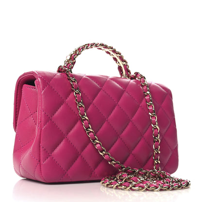 Chanel Lambskin Quilted Mini Crystal Top Handle Rectangular Flap Dark Pink 3 of 10