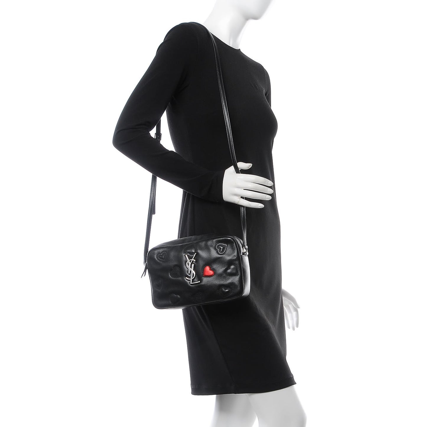 Calfskin Heart Embossed Monogram Lou Camera Bag Black