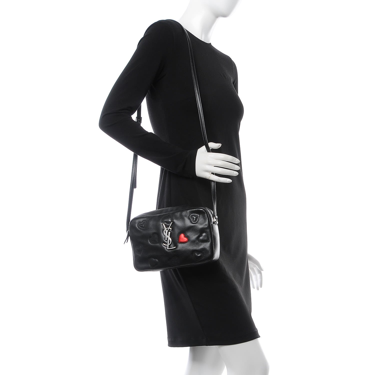 Saint Laurent Calfskin Heart Embossed Monogram Lou Camera Bag Black 2 of 8