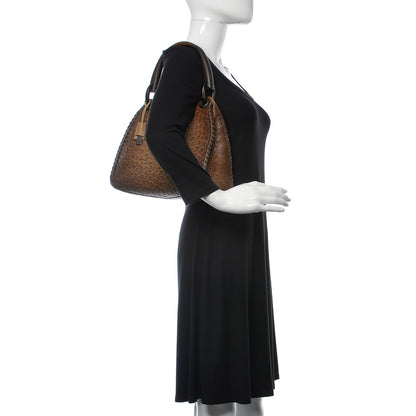 Gucci Ostrich Whipstitch Wooden Handle Small Hobo Brown 3 of 9