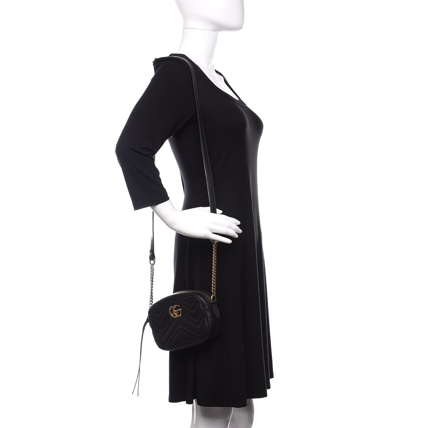 Calfskin Matelasse Mini GG Marmont Chain Shoulder Bag Black