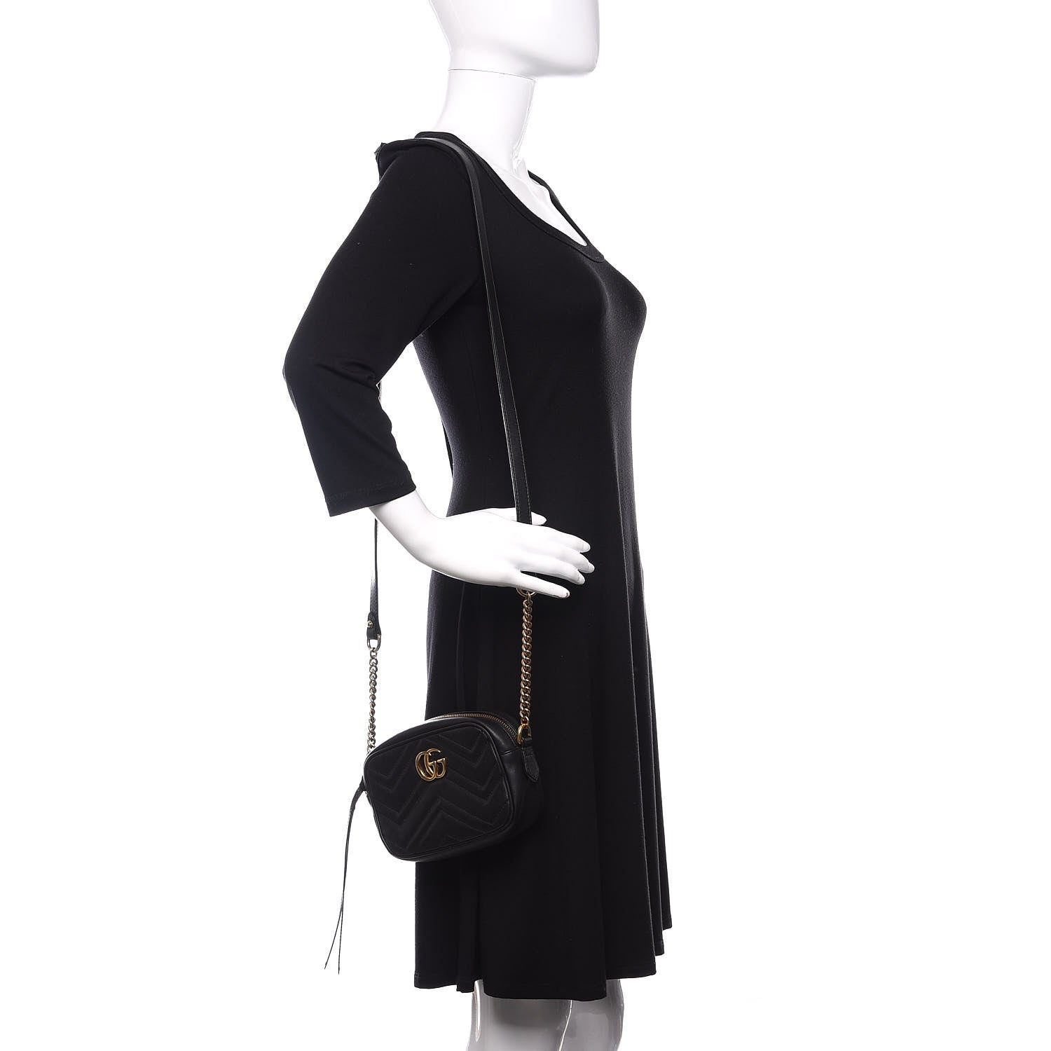 Gucci Calfskin Matelasse Mini GG Marmont Chain Shoulder Bag Black 2 of 13
