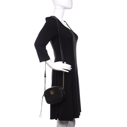 Gucci Calfskin Matelasse Mini GG Marmont Chain Shoulder Bag Black 2 of 13