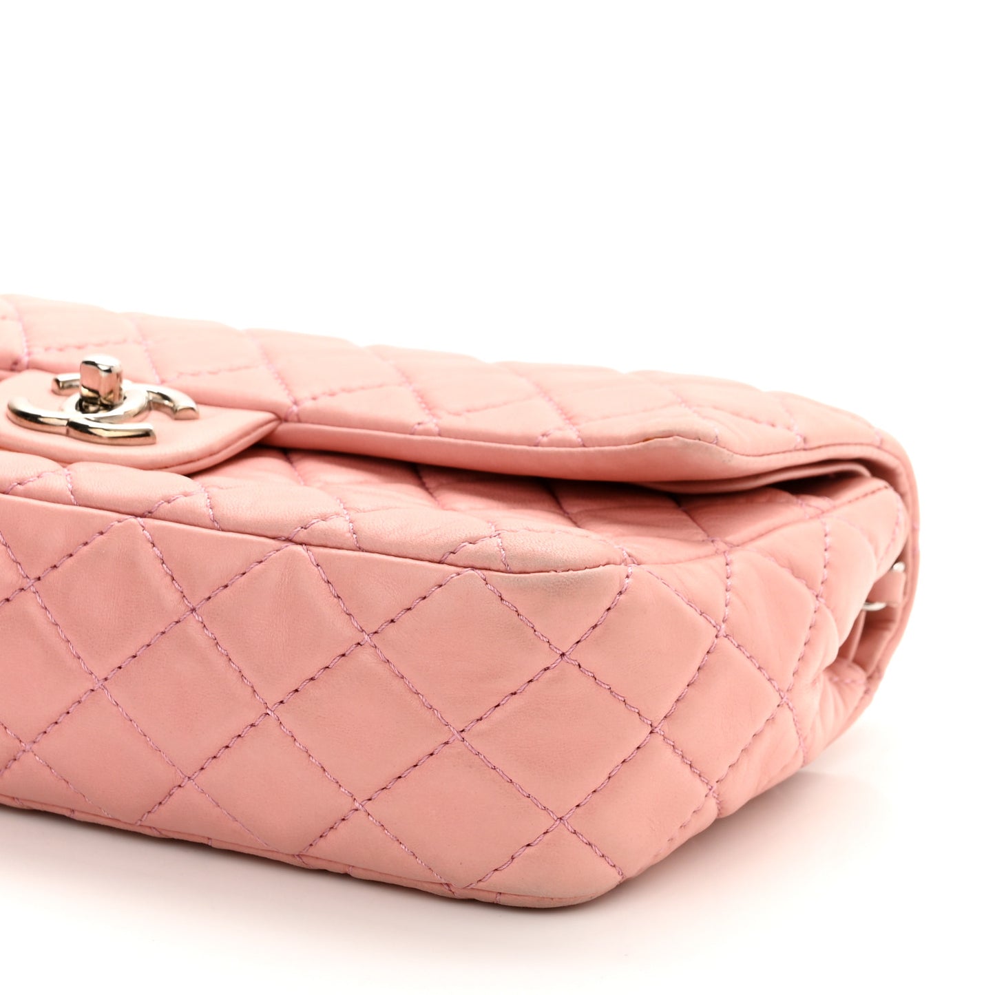 Lambskin Quilted Medium Double Flap Light Pink