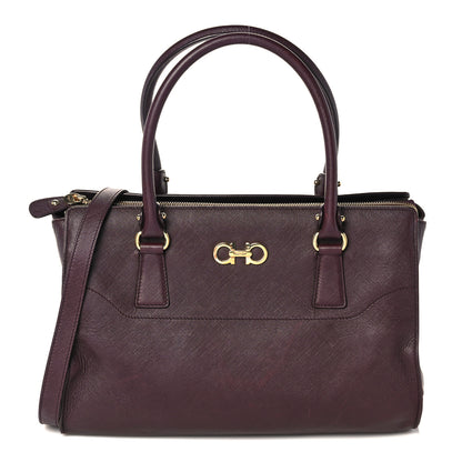Salvatore Ferragamo Printed Calfskin Beky Tote Burgundy 1 of 25