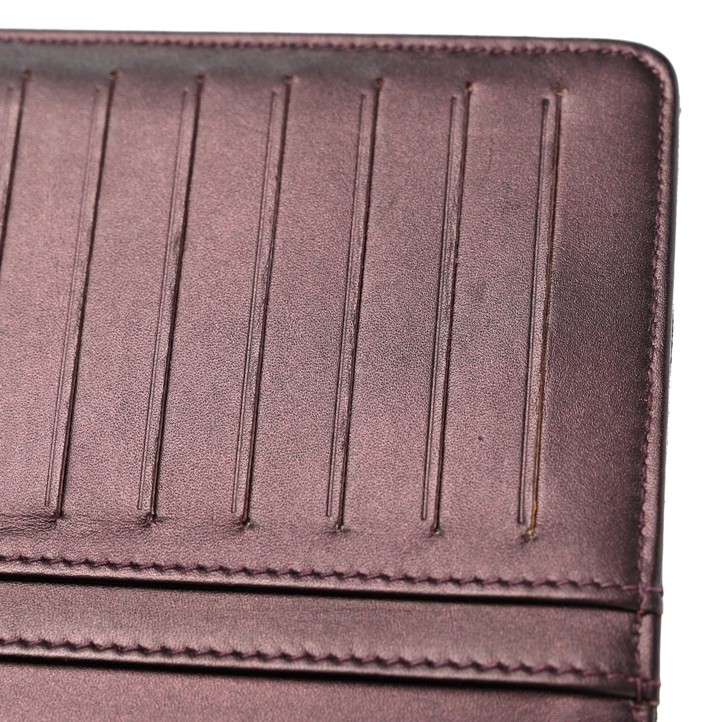 Iridescent Calfskin Quilted Tartan Button Yen Wallet Burgundy