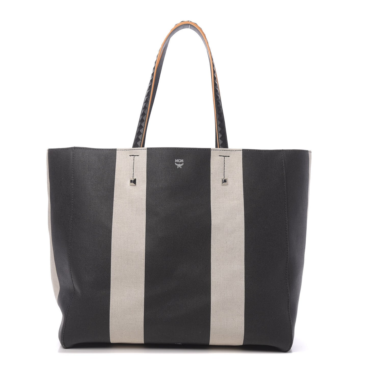 Canvas Stripe Shopper Tote Black White