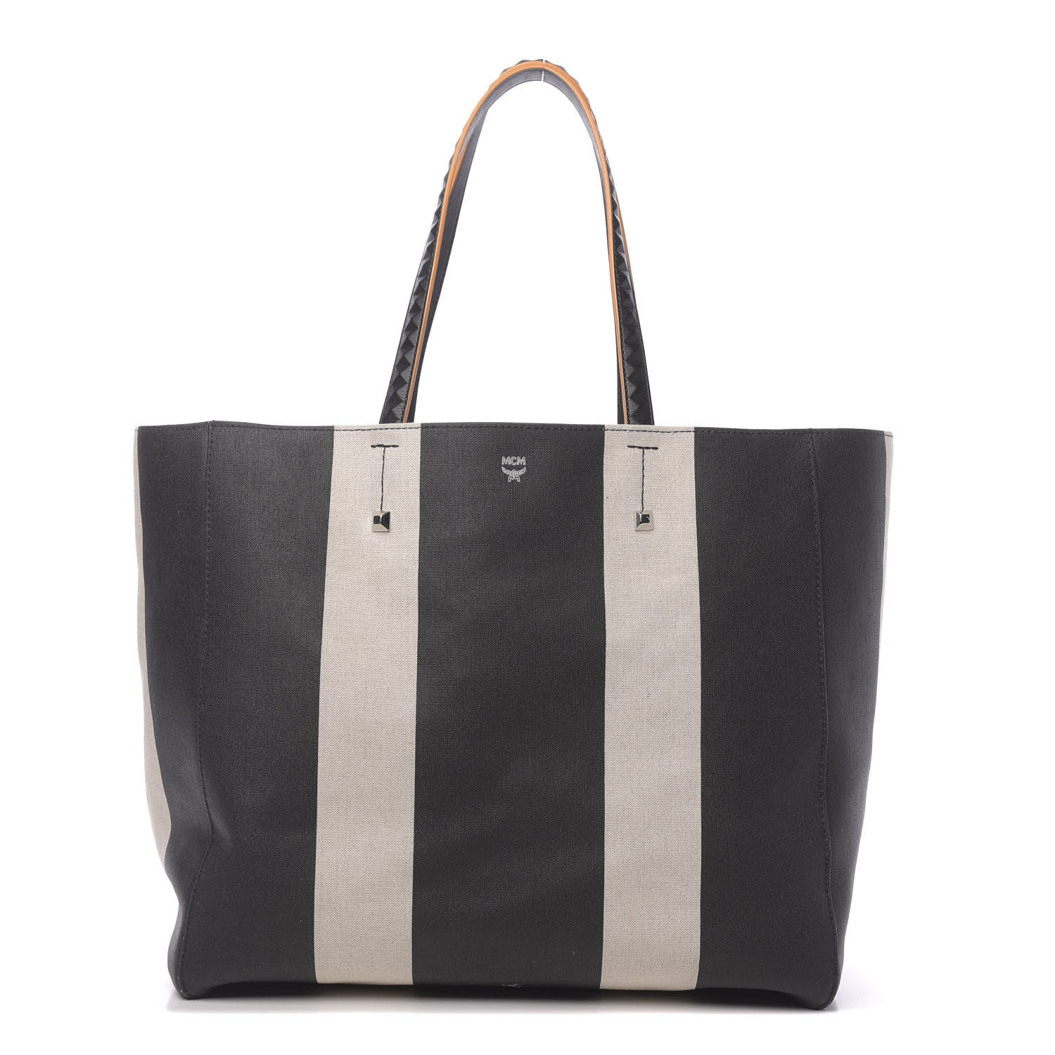 MCM Canvas Stripe Shopper Tote Black White 1 of 11