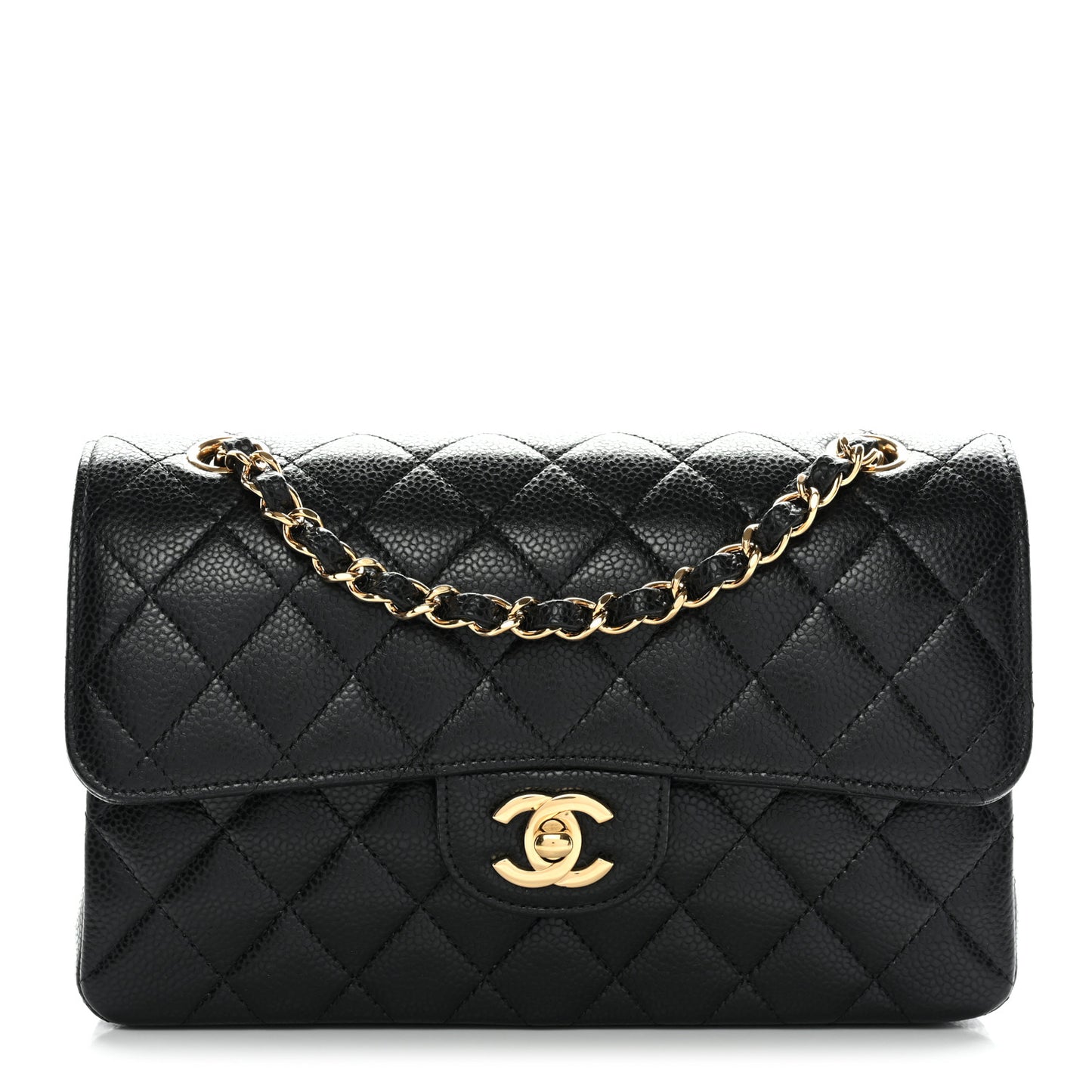 Caviar Quilted Small Double Flap Black