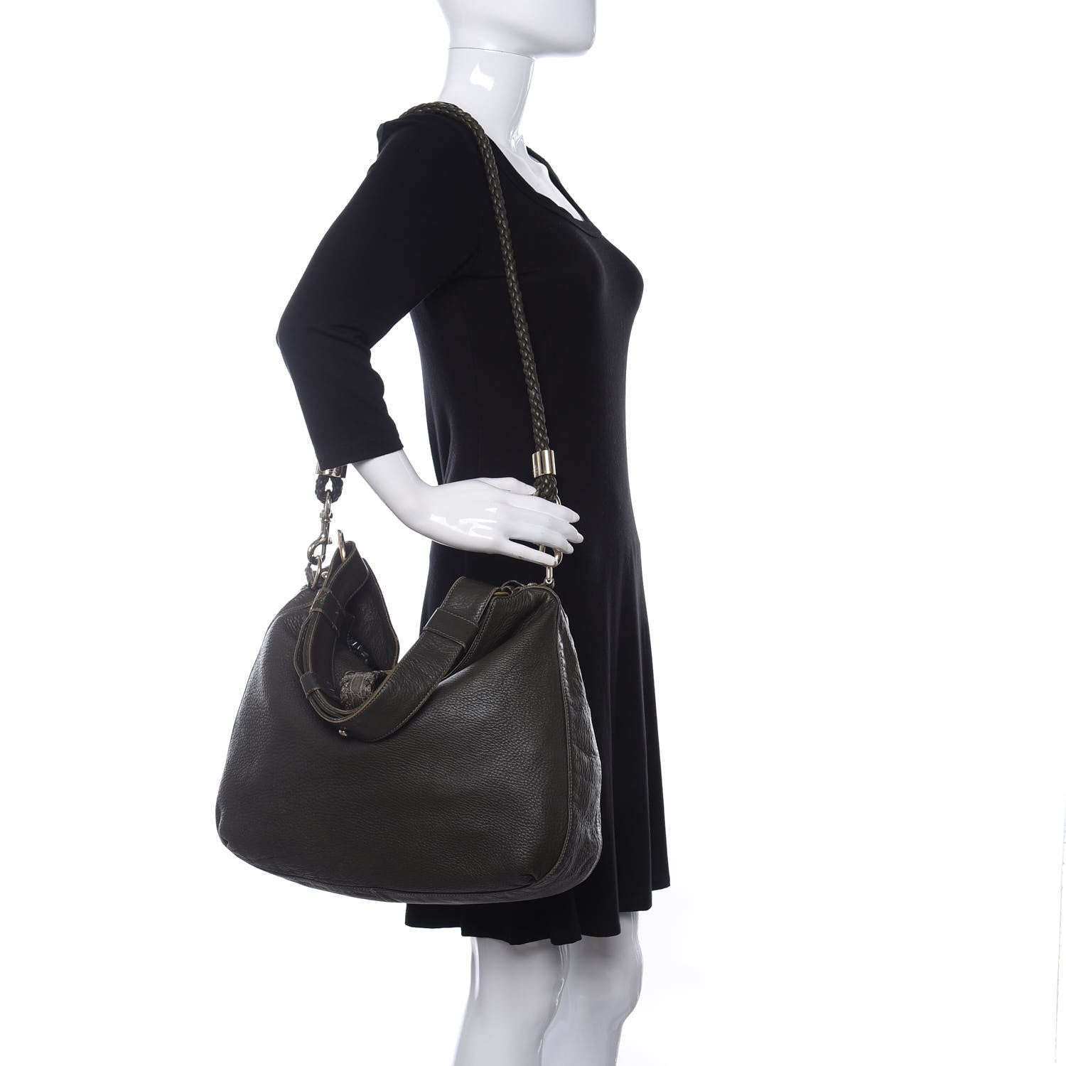 Gucci Pebbled Calfskin Medium G Wave Shoulder Bag Olive Green 2 of 11